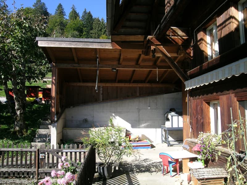 Gedeckter Sitzplatz und grosse Terrasse