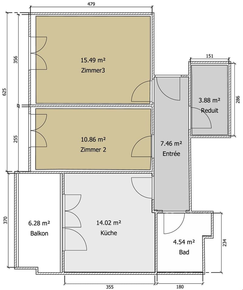 Grundriss 2.0 ZW 3. OG 1033/Nr. 15