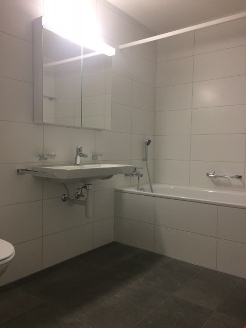 Bathroom with sink, mirror, shower, bathtub and toilet.