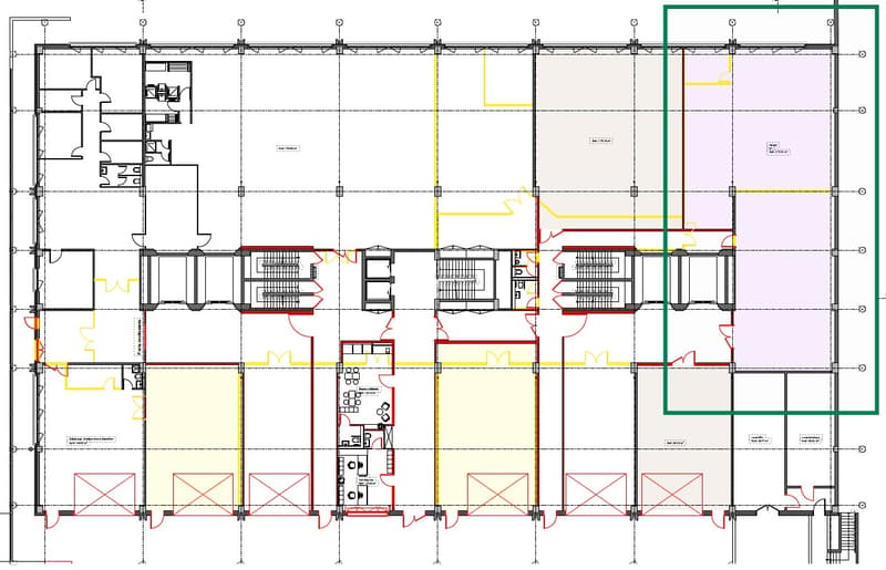 Floor plan with multiple rooms, including living room, kitchen, bedrooms, bathrooms, and storage areas.
