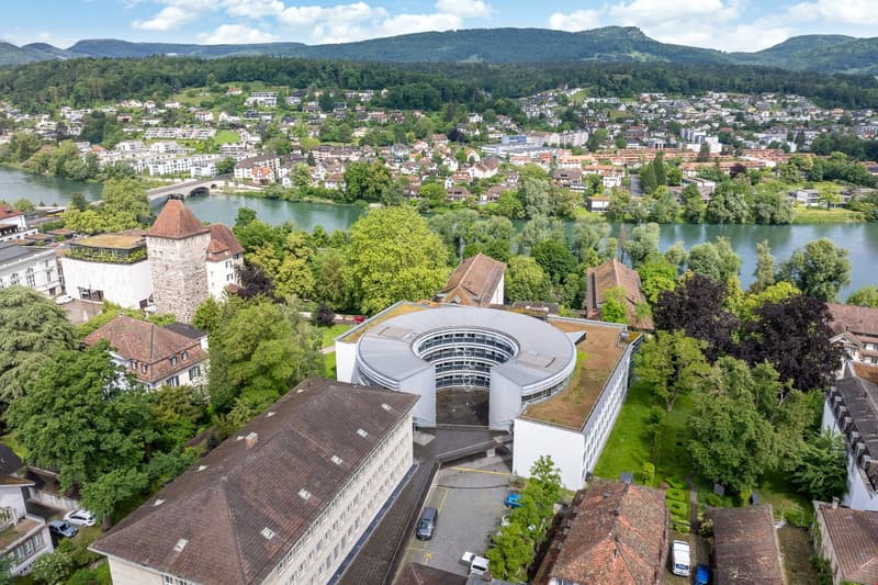 building, river, town, landscape, mountains, bridge, castle, trees, cars