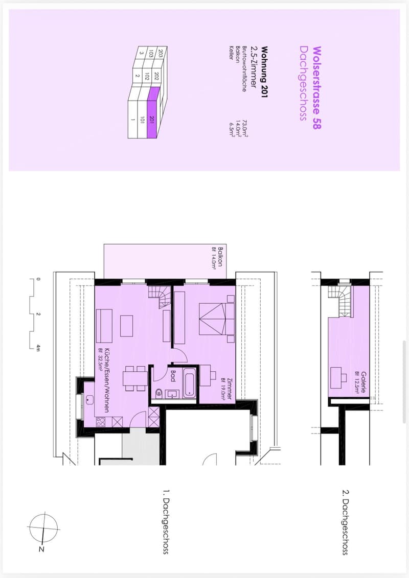 Appartement-maisonnette 2.5 pièces au 2e étage avec 73 m2, balcon 14 m2, orienté sud (3)