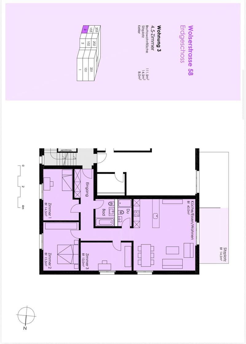 4.5 Zimmerwohnung im 1.OG mit 111 m2, Balkon 10.5 m2, Richtung Süden (3)