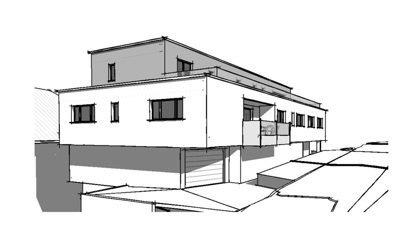 modern multi-level house, garage, balcony on second floor