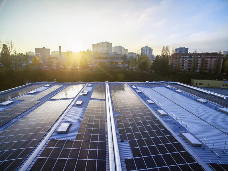 A building with solar panels on the roof