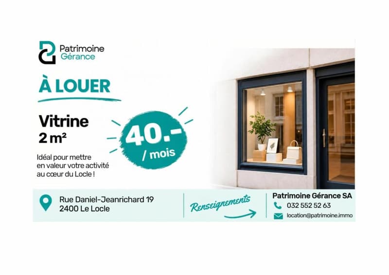 VITRINE À LOUER AU CENTRE DU LOCLE - CHF 40.-/MOIS ! (1)