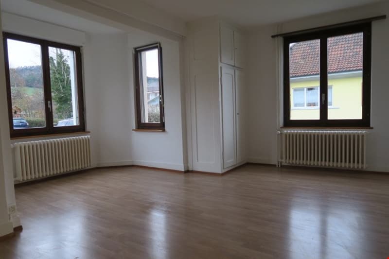 hardwood floor, large windows, white radiators, empty room