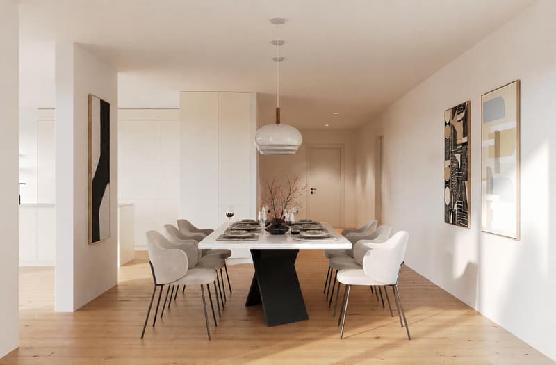 Esszimmer & Wohnzimmer mit Küche & Kücheninsel