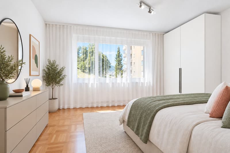 Schlafzimmer mit Tafelparkett / Möblierungsvorschlag