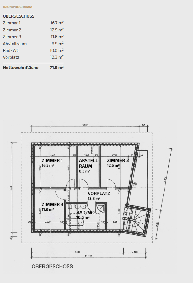 Floor plan of an upper floor with three bedrooms, a storage room, a bathroom, and a hallway.