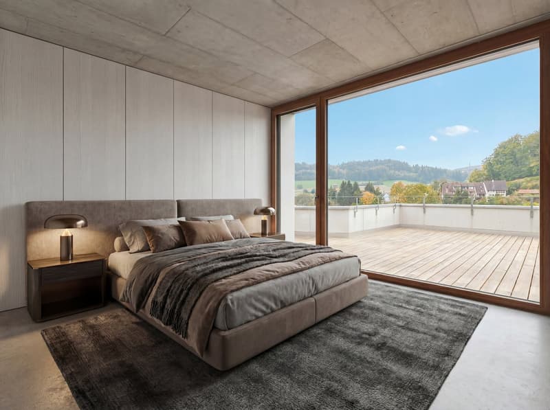 Schlafzimmer mit Blick ins Grüne