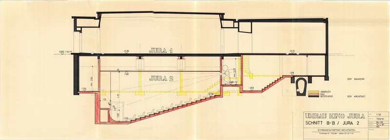 The image shows a detailed floor plan of a building. It includes a section labeled 'Jura 1' and 'Jura 2', indicating two different sections or floors of the building. The plan shows the layout of various rooms, stairs, and other architectural elements. Wh