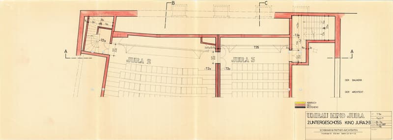 2 underground floors, dimensions labeled, text in German