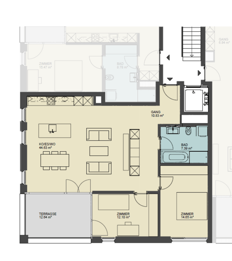 grosszügige 3.5-Zimmer-Wohnung an der «Gartenstrasse» Bad Ragaz zu vermieten (5)