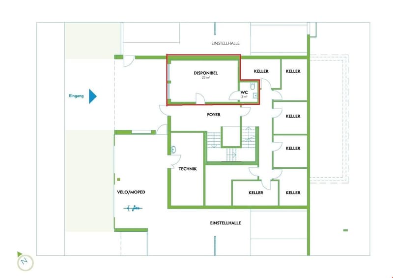 Living room, kitchen, 3 bedrooms, 2 bathrooms, entry hall, storage, technical room, bicycle storage