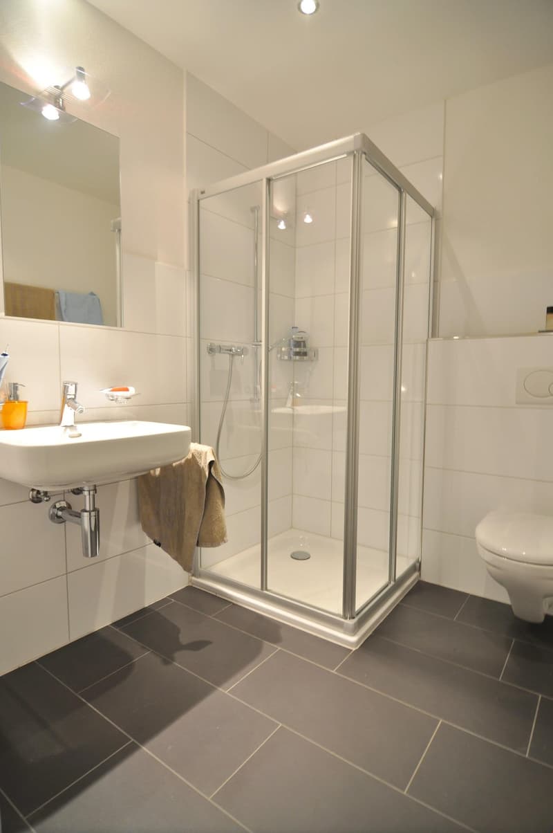 Gäste-WC im sep. Dusche, Waschmaschine und Tumbler