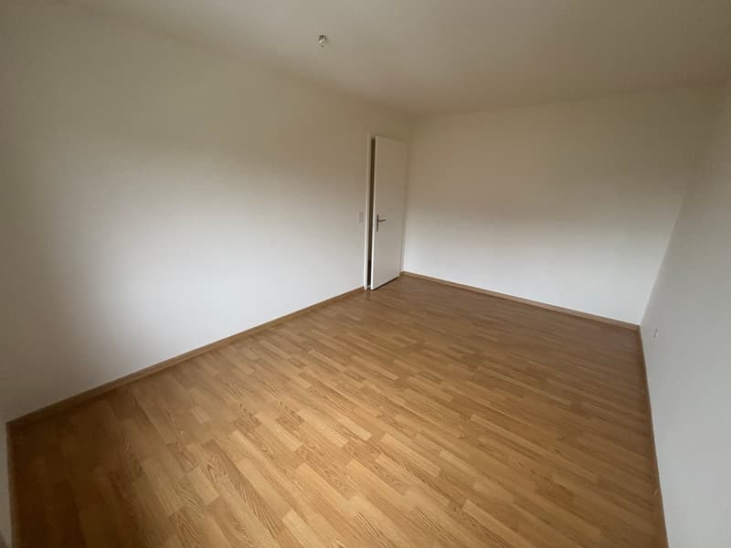 wooden floor, white walls, open door, small room, no furniture