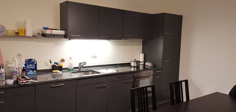 Kitchen with modern cabinets, granite countertops, stainless steel appliances, and a dishwasher.