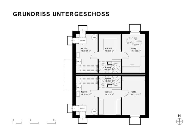 Ground floor floor plan with Technik, Vorraum, Hobby and Treppe rooms