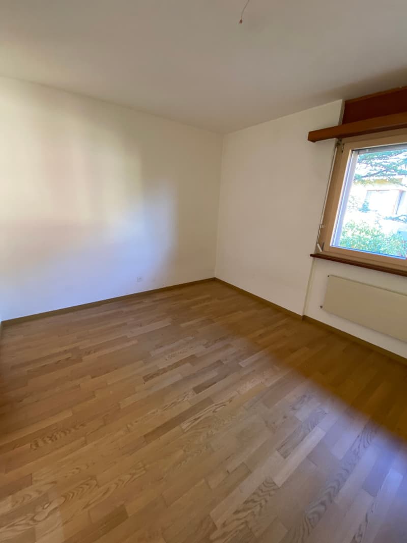 empty room, wooden floor, white walls, window, power outlet, radiator