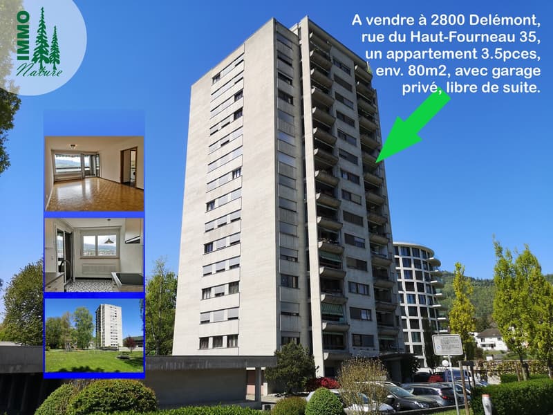 For sale in Delémont: 3.5-room apartment, with private garage, view of the city (1)