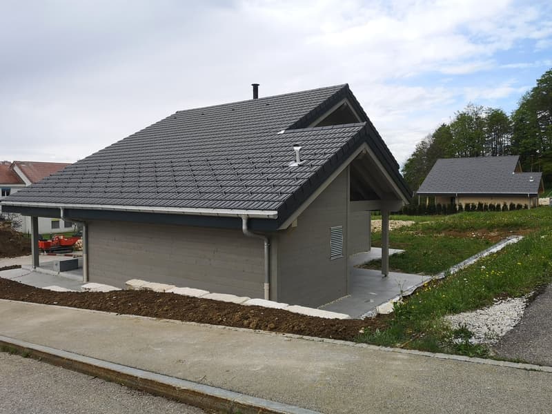Maison moderne en madrier thermo-chauffé, avec garage, terrasse et jardin (4)