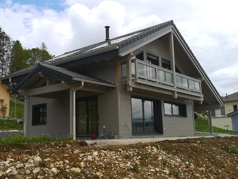 Maison moderne en madrier thermo-chauffé, avec garage, terrasse et jardin (3)