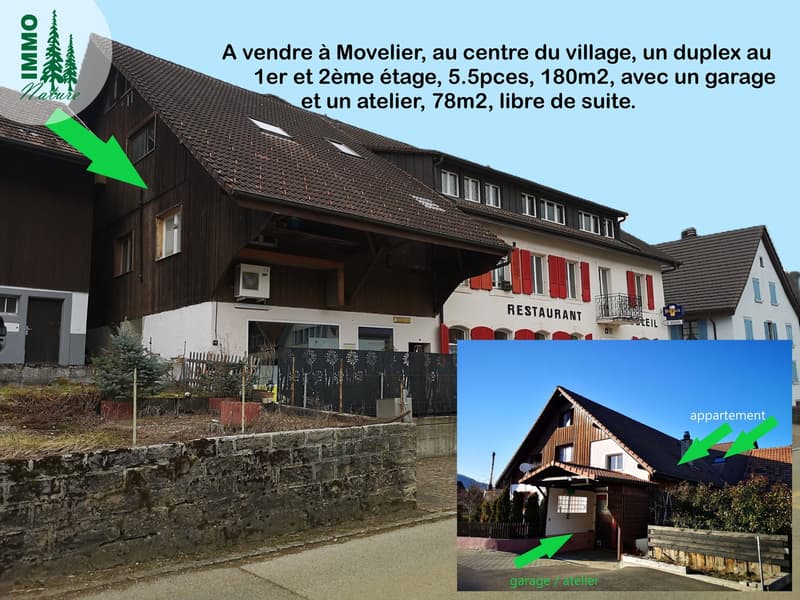 Grand duplex au centre du village avec garage et atelier, libre de suite (1)