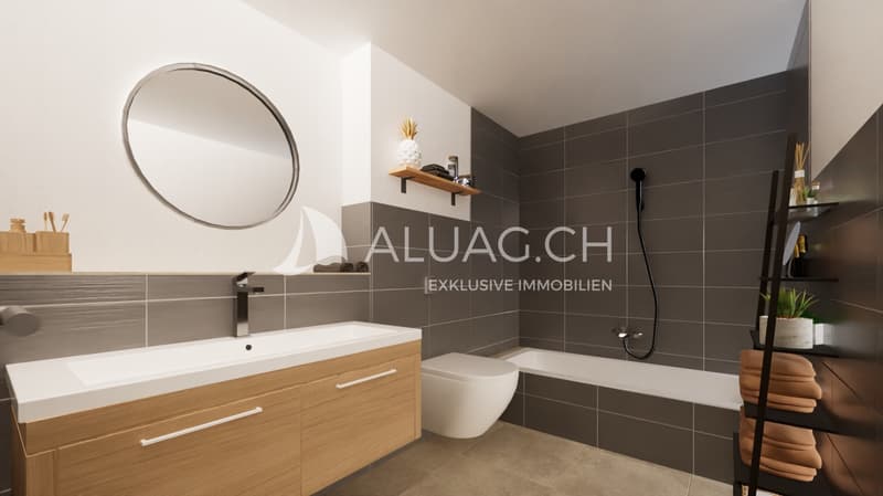 Ein gut ausgestattetes Badezimmer bietet Modernität und Funktionalität