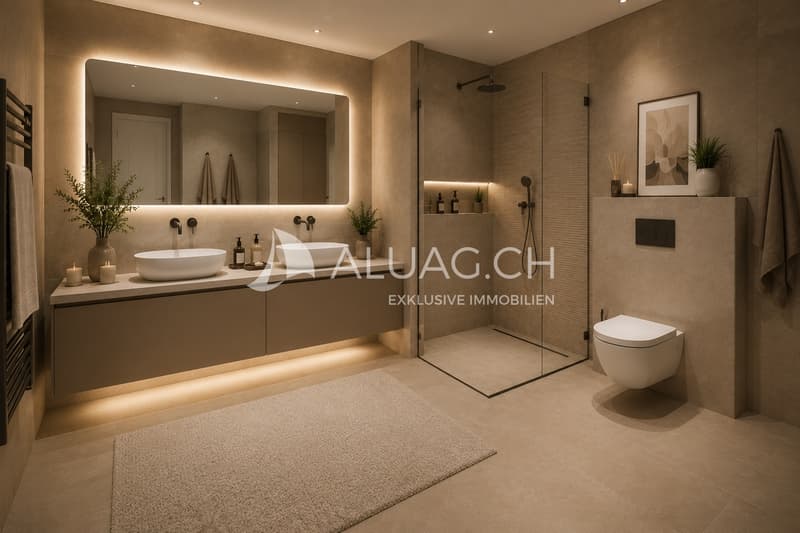 Stilvolle Badezimmer mit klaren Linien und eleganter Architektur.