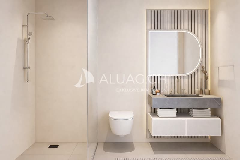 Die Badezimmer strahlen Modernität und architektonische Eleganz aus