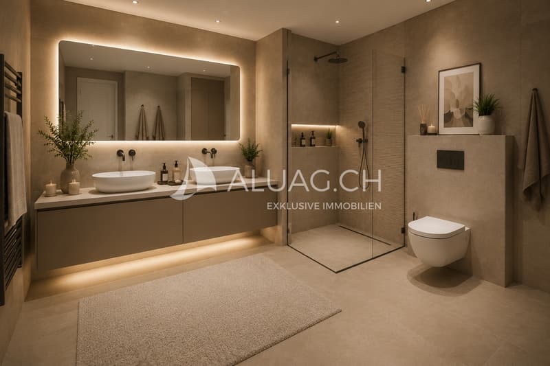 Stilvolle Badezimmer mit klaren Linien und eleganter Architektur.