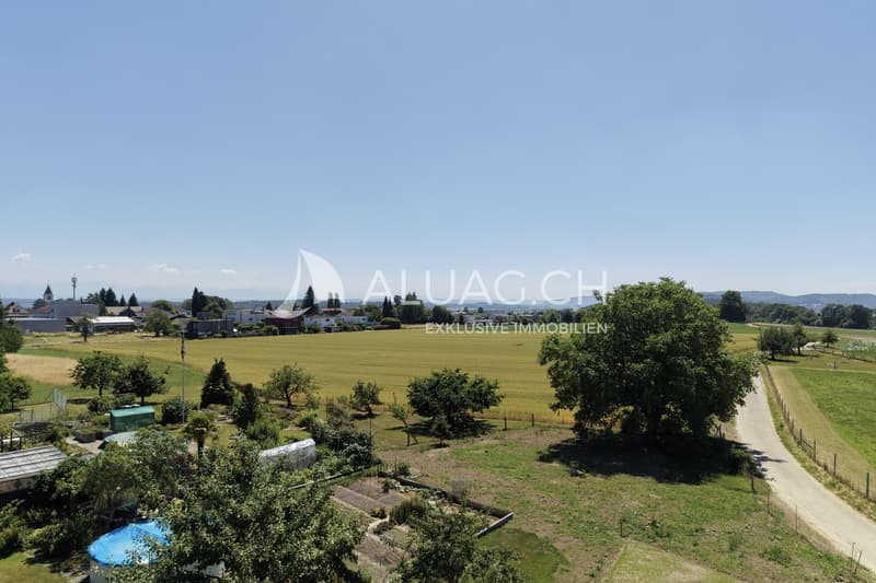 Blick ins Grüne vom Balkon aus