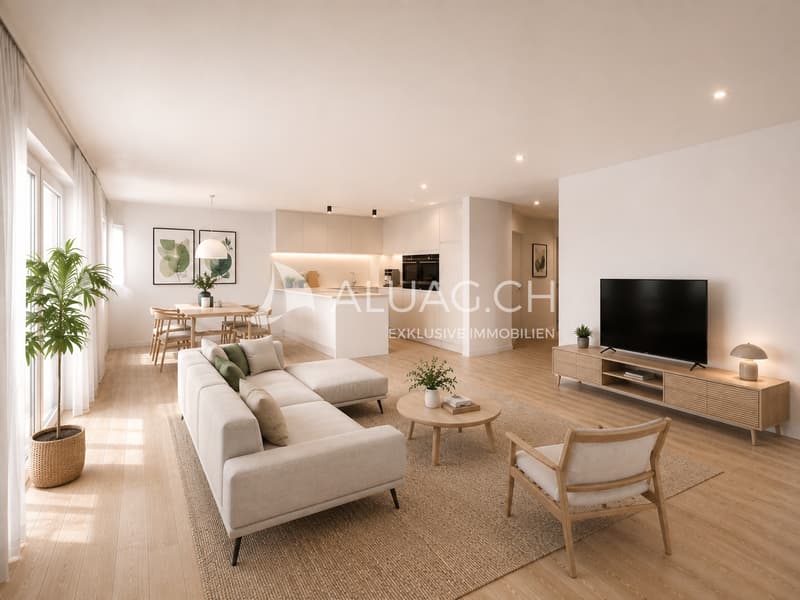 Wohnzimmer helle und freundlicher Wohnbereich. Welchen Bodenbelag suchen Sie aus?