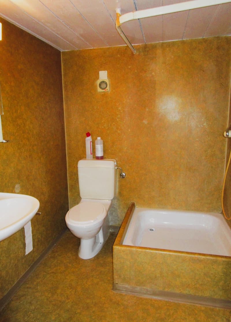 Bathroom with toilet, sink, and bathtub