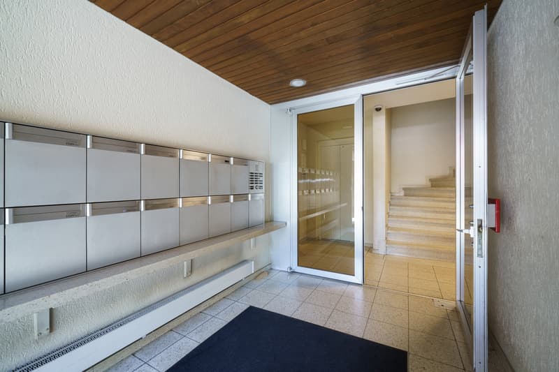 eine moderne Wohnung mit einem Flur und großen Schiebetüren / a modern apartment with a hallway and large sliding doors