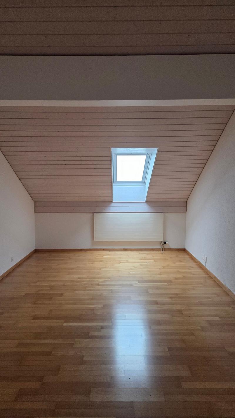 empty room, wooden floor, white ceiling, window, radiator