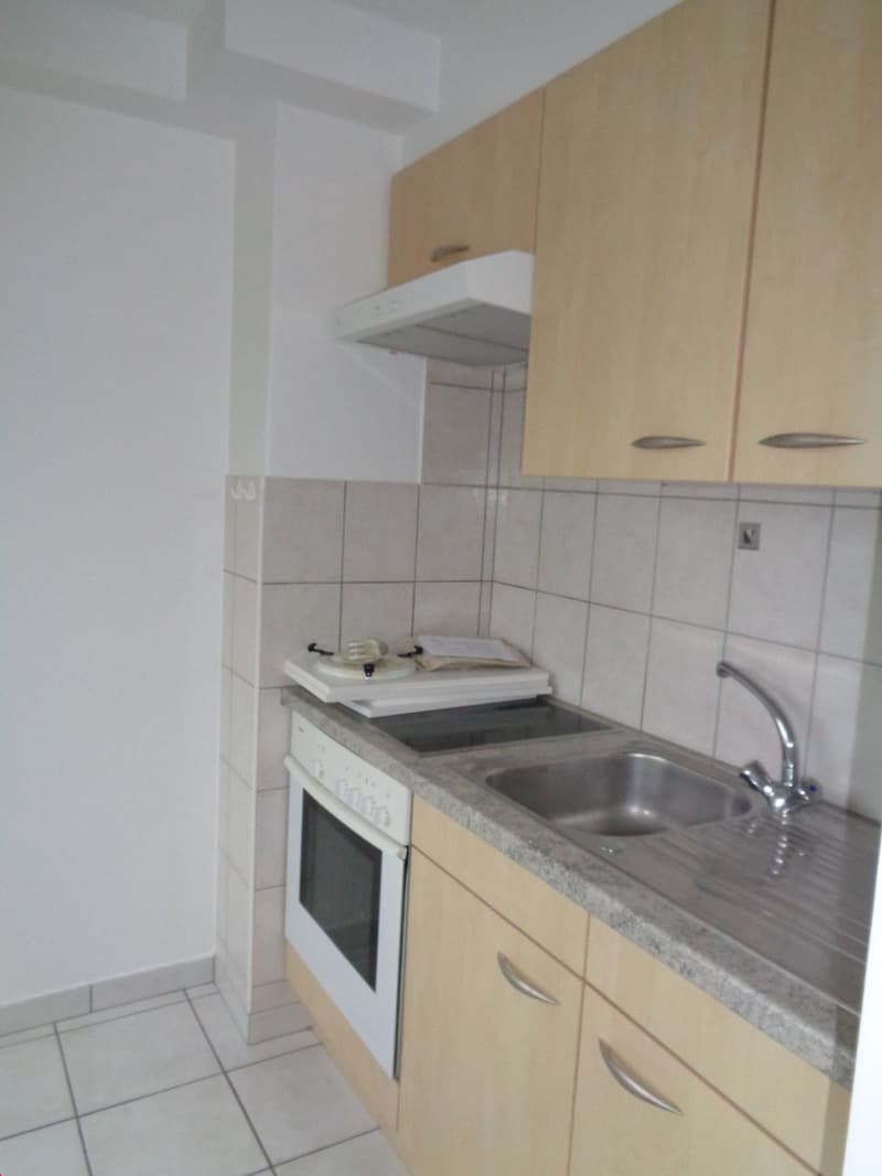 kitchen with white appliances, wooden cabinets, tiled floor, sink, stove, and exhaust hood