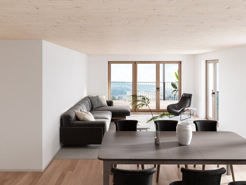 Helle 4.5 Zimmer im Obergeschoss mit Südterrasse, Holz und Lehm (4)
