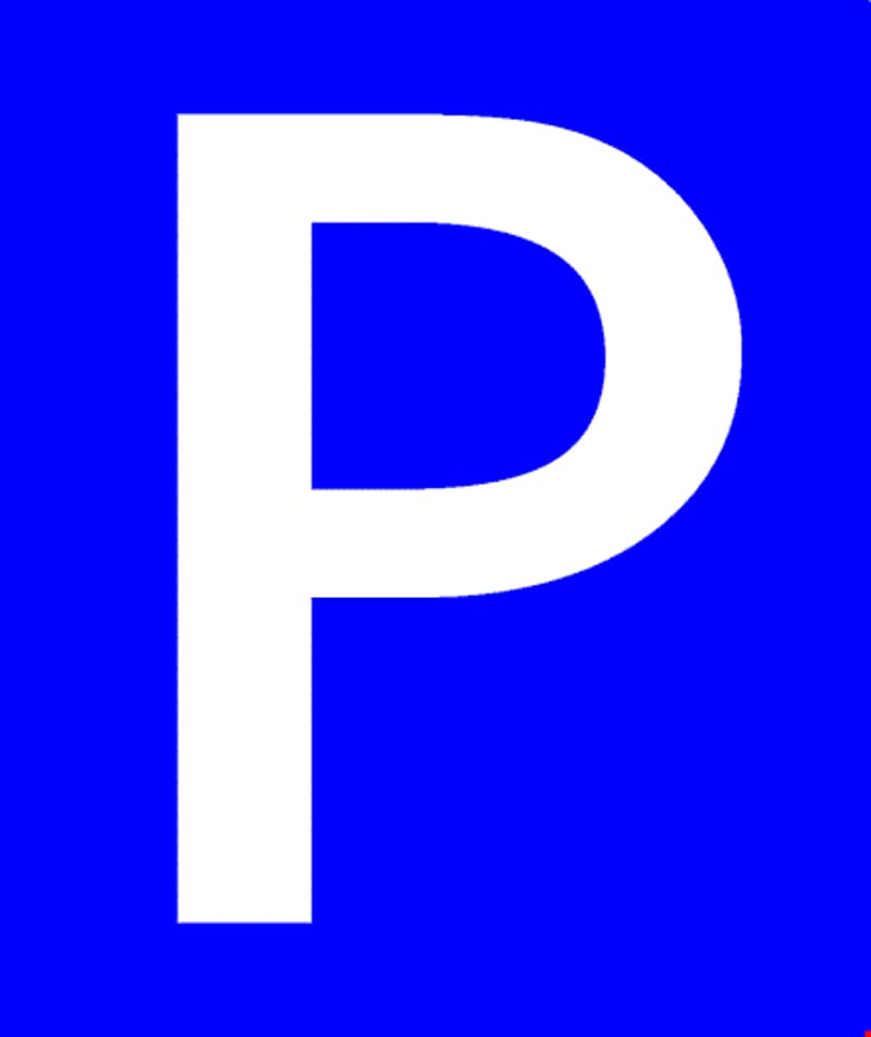 The image shows a white letter 'P' on a blue background.
