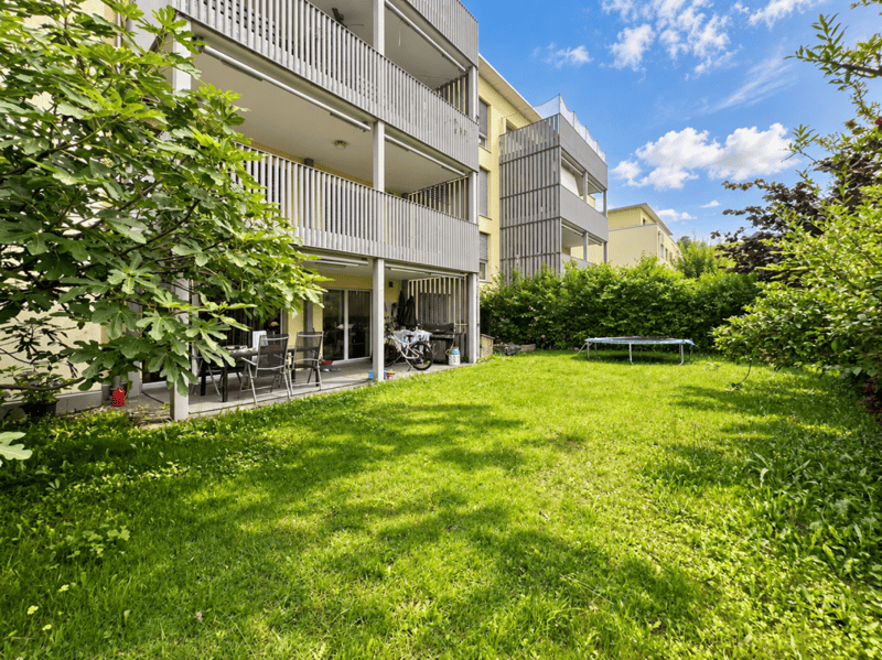 Terrasse und Rasenfläche