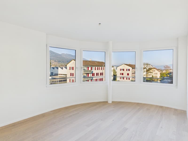 white walls, wooden floor, empty room, 3 large windows