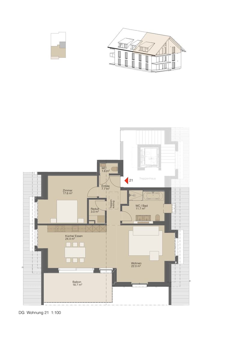 Living room, kitchen, 2 bedrooms, bathroom, balcony, entrance