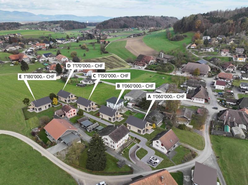 New construction of 5 single-family homes with 2 parking spaces each from CHF 1,060,000 (1)