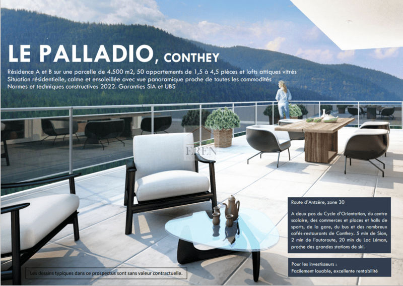 Résidence Palladio à Conthey : Appartements neufs haut de gamme du studio à l'attique loft 4,5 pièces