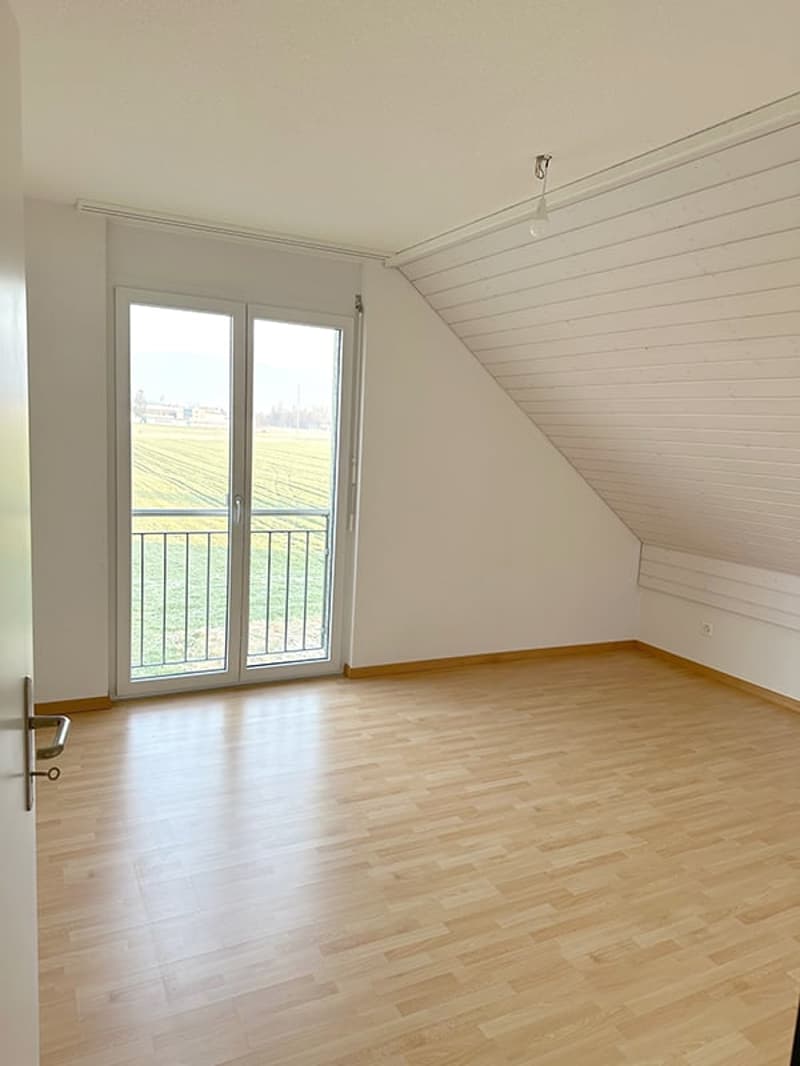 empty room, wooden floor, sliding glass door, balcony, white walls, white ceiling
