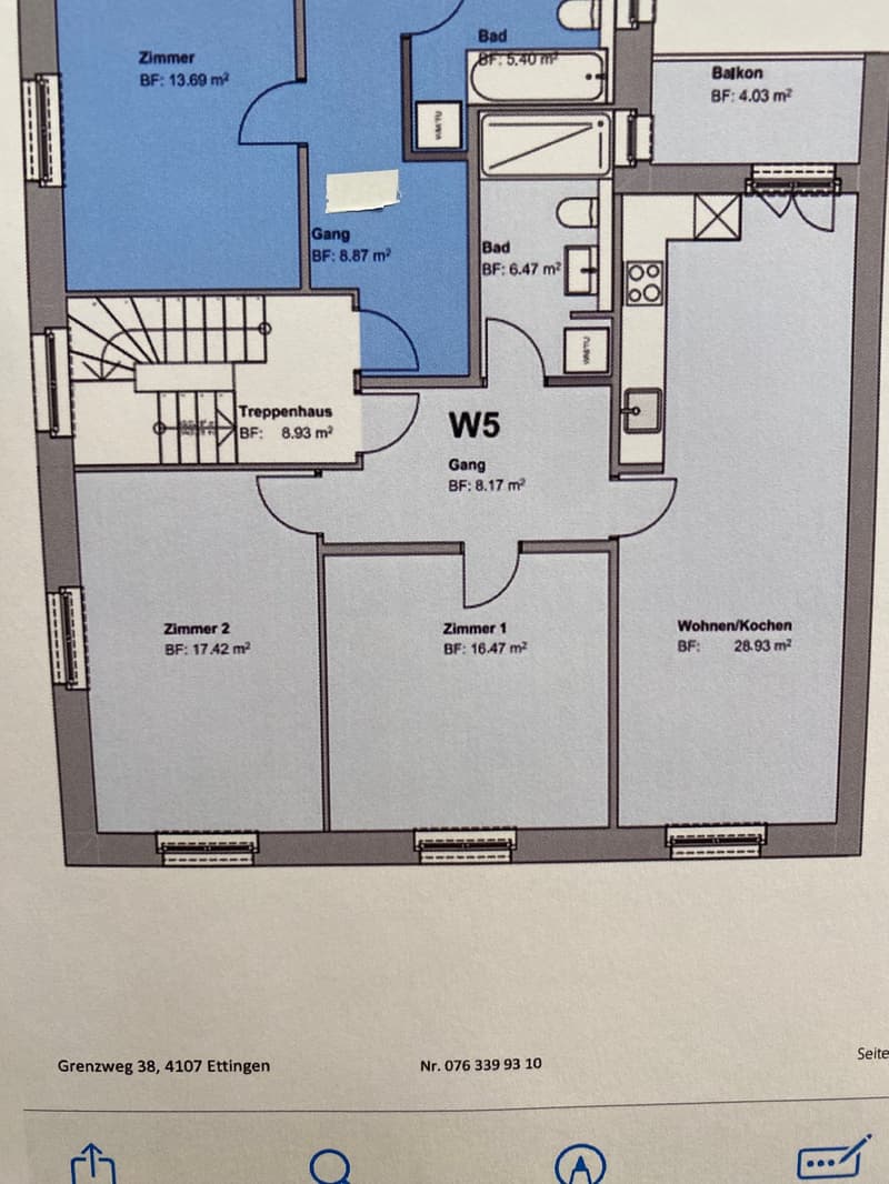 Grundriss der zu vermietenden 3.5 Zi Wohnung W5 im 2. Stock