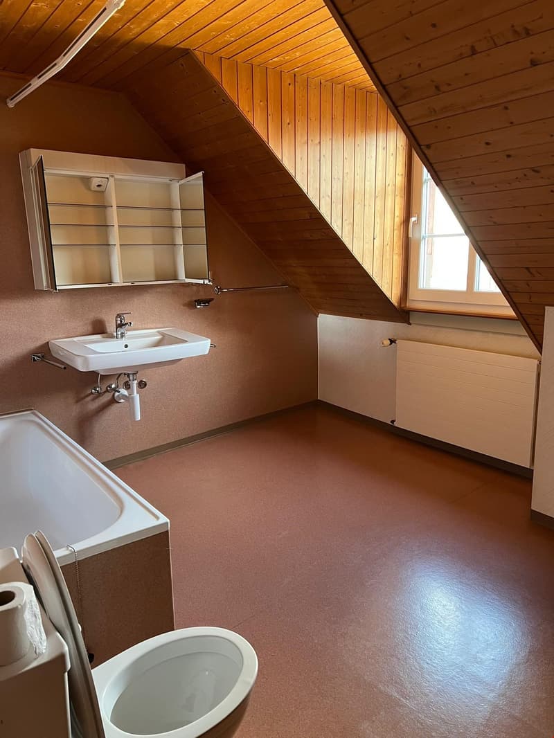 Badezimmer mit Badewanne, Lavabo und Spiegelschrank