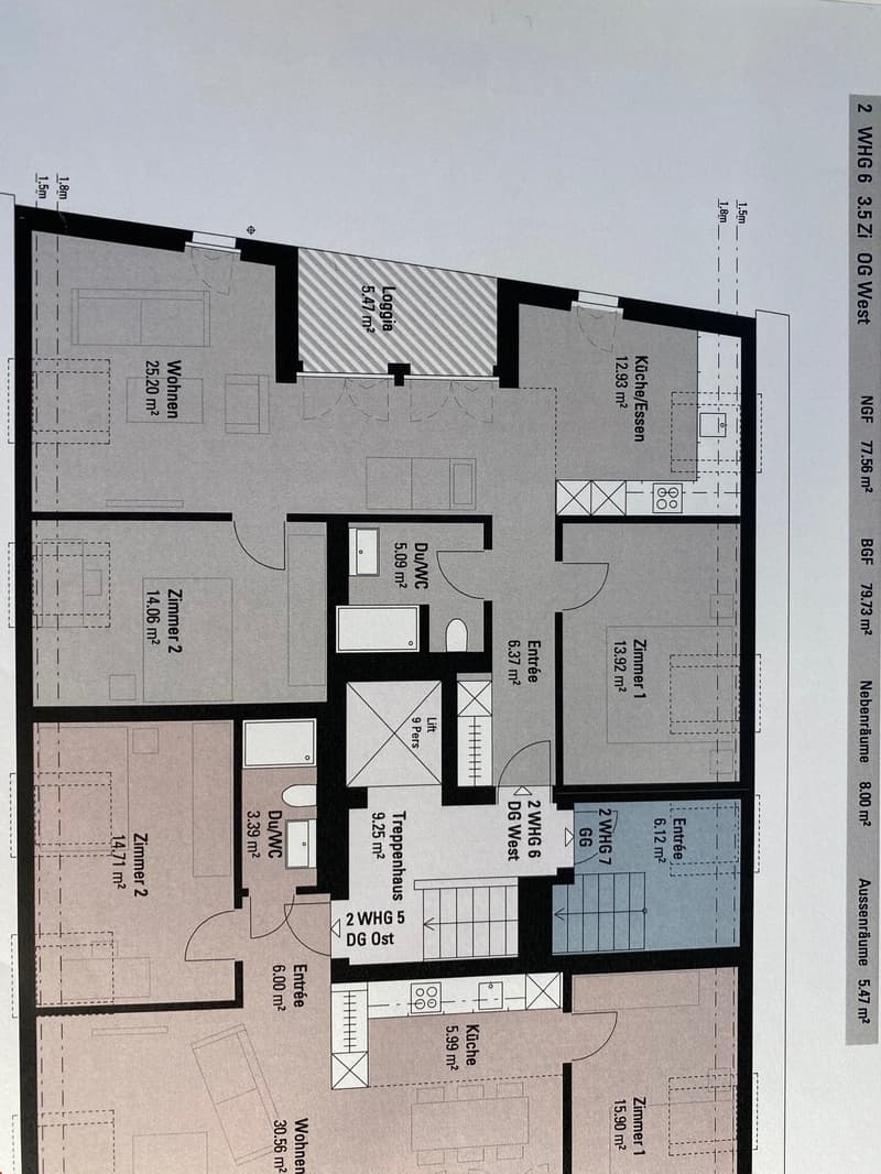 Grundriss der grosszügigen Wohnung