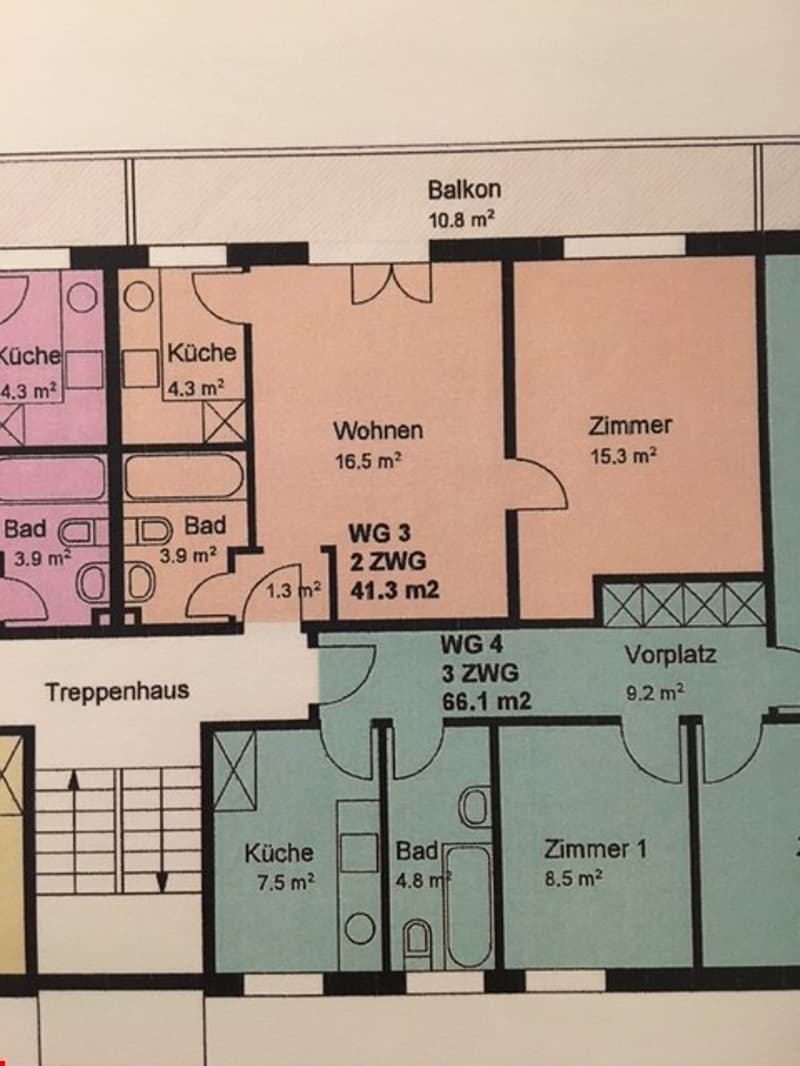 Grundrissplan der Wohnung (orange eingefärbt)